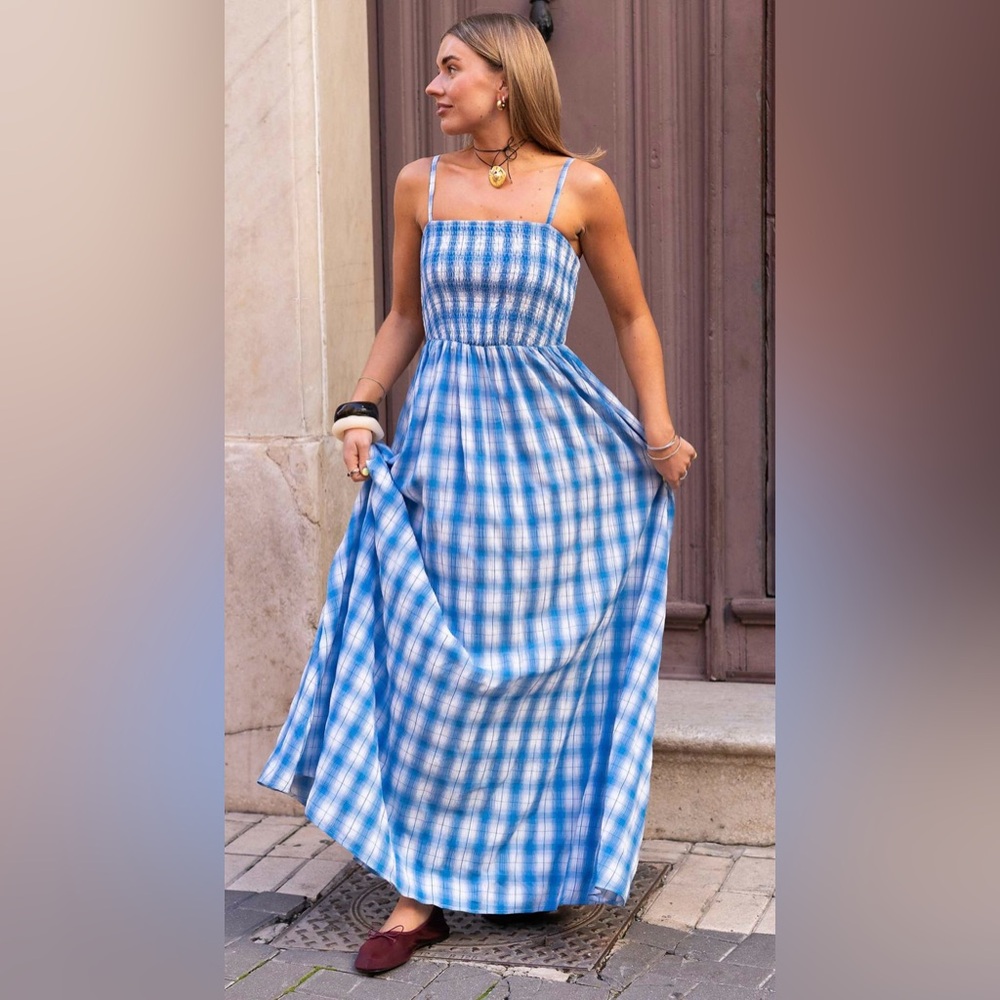 Blue Plaid Maxi Dress